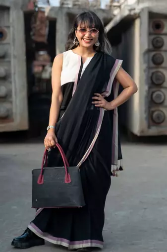 Suta black pure cotton solid saree