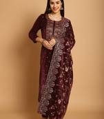 maroon velvet embroidered dress material
