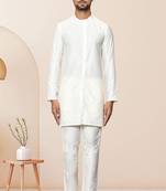 White art dupion silk kurta pajama for men's