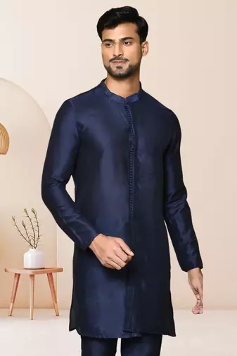 Blue art dupion silk kurta pajama for men's