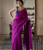 Suta magenta solid cotton blend solid woven saree