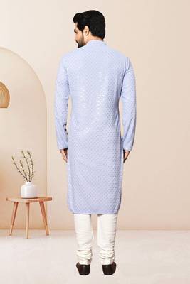 Purple kurta: rayon embroidery thread full sleeve set for men 2