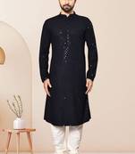 Blue kurta: rayon embroidery thread full sleeve set for men