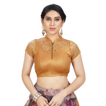 High Neck Silver Full Net Padded Sleeveless Readymade Saree Blouse 1
