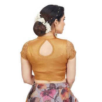 High Neck Silver Full Net Padded Sleeveless Readymade Saree Blouse 2