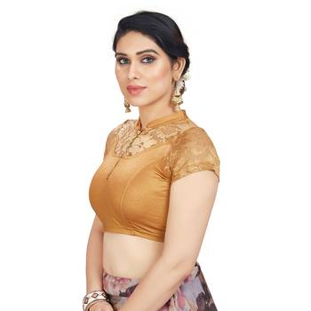 High Neck Silver Full Net Padded Sleeveless Readymade Saree Blouse 3