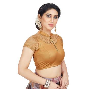 High Neck Silver Full Net Padded Sleeveless Readymade Saree Blouse 4