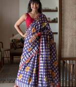 Suta Multicolor Checked Cotton Printed Saree Without Blouse