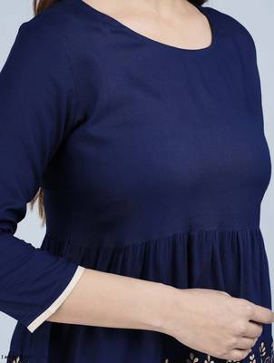 Blue foil printed rayon flared style short kurti 4