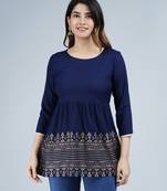 Blue foil printed rayon flared style short kurti