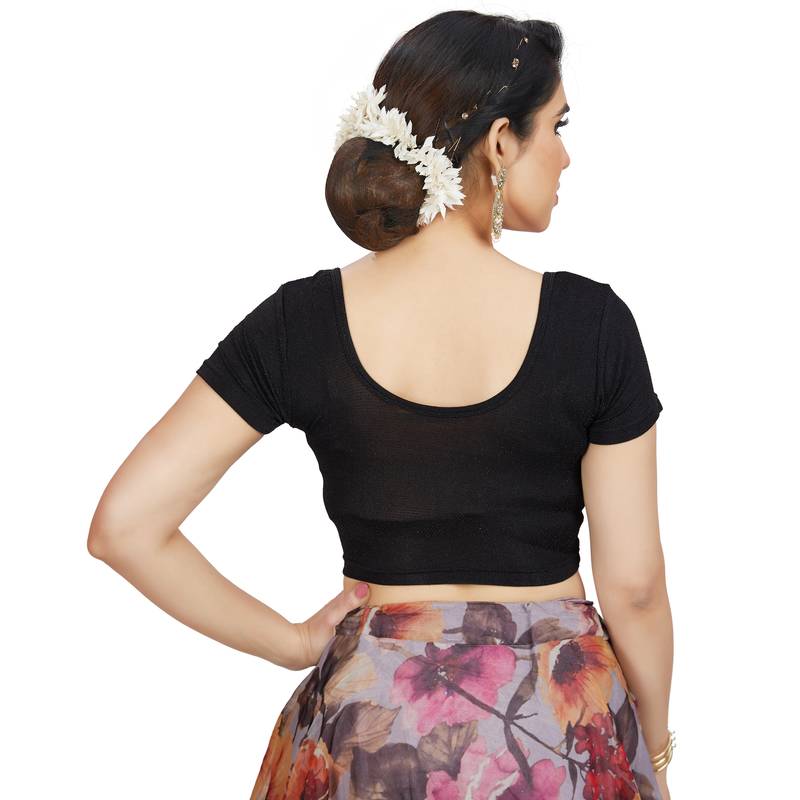 High Neck Silver Full Net Padded Sleeveless Readymade Saree Blouse