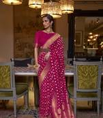 Pink Banarasi Copper Zari Woven Khaddi Silk Saree With Blouse For Women