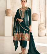 Green Embroidered Art Silk Stitched Anarkali Suit Free size full stitched Up To 42" Size