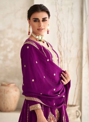 Wine Embroidered Art Silk Free Size Stitched Anarkali Suit (Size Upto 42) Free size full stitched Up To 42" Size 2