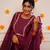 Wine Rayon Slub Embroidered work Straight cut Kurta Pant and Dupatta Set