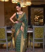 Green Banarasi Copper Zari Woven Khaddi Silk Saree With Blouse For Women