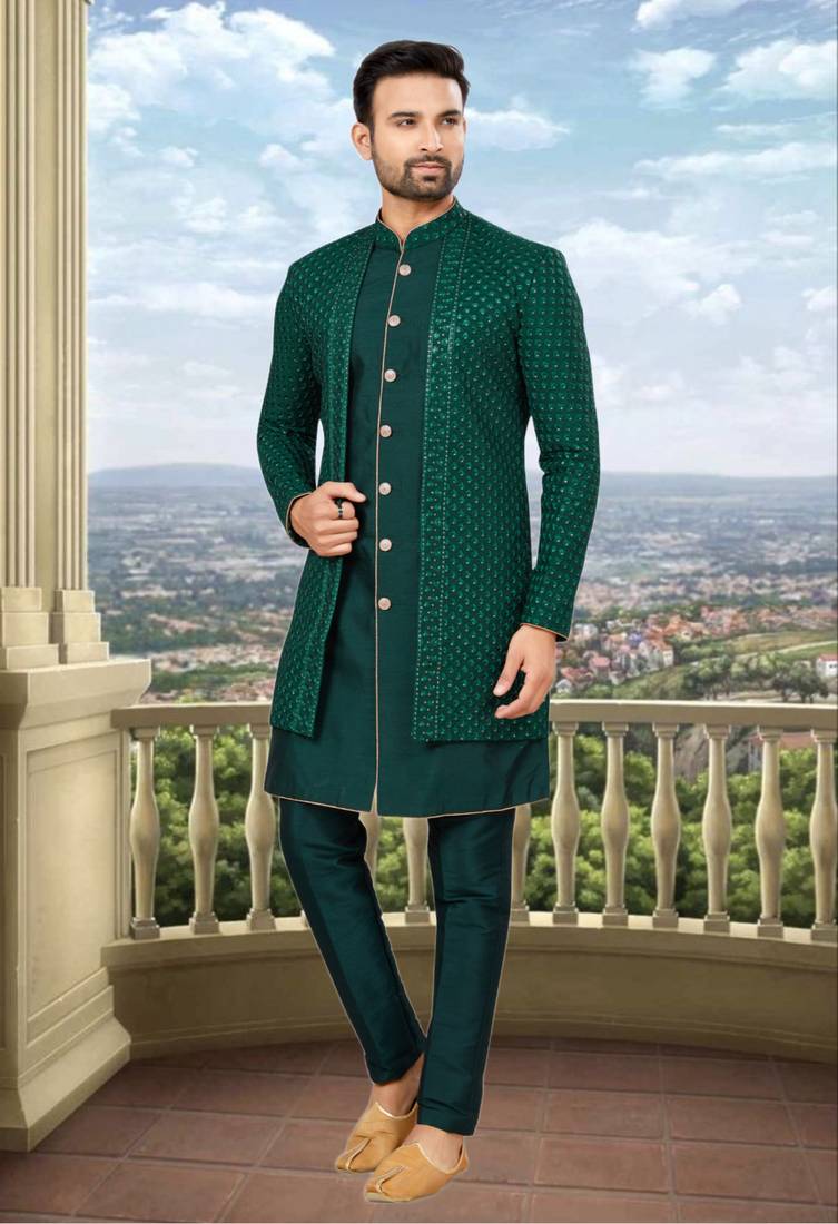 slim fit dress slacks Bottle Green Sequin Western Dress With Cape Style Sleeves main image 1