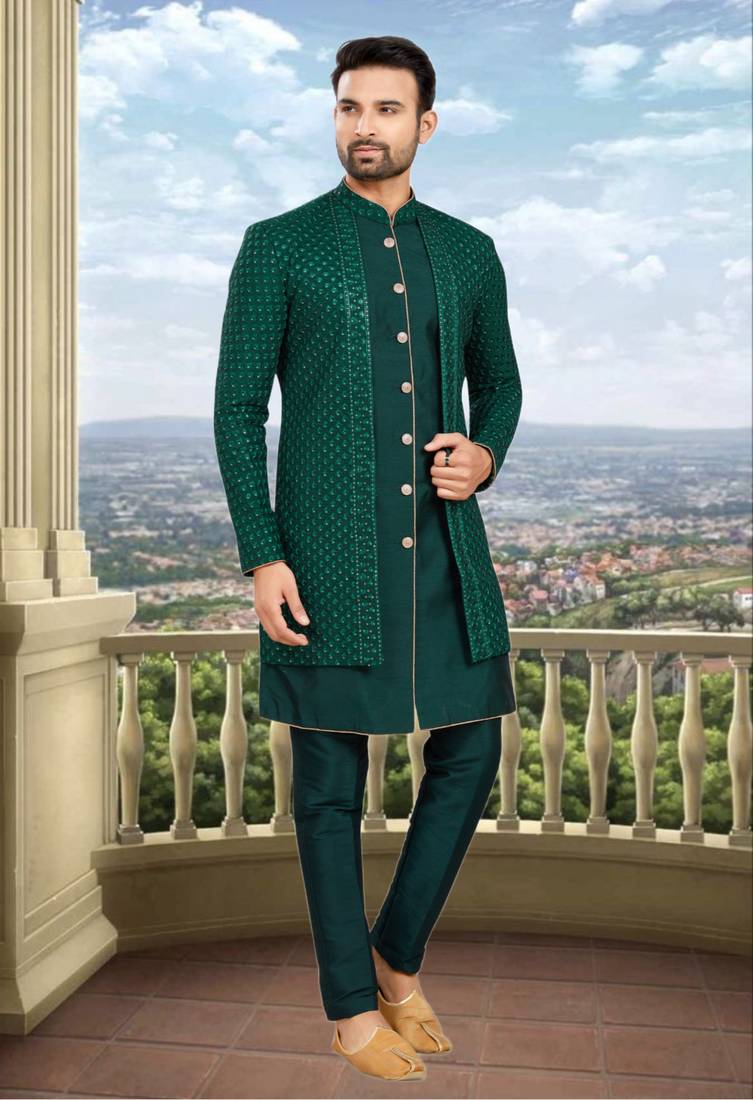 Men's bottle green indo western dresses set - Indian Poshakh - 4296321 Men's bottle green indo western dresses set - Indian Poshakh - 4296321