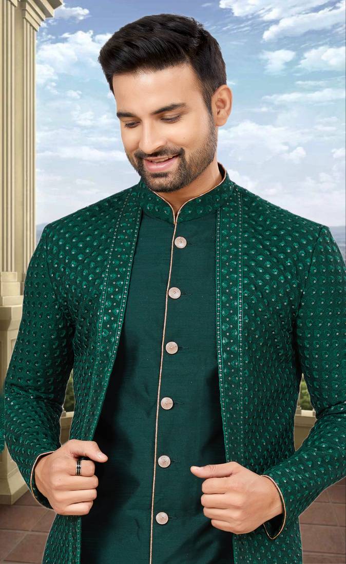 Men's bottle green indo western dresses set