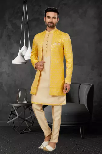 Men's yellow & gold indo western dresses set