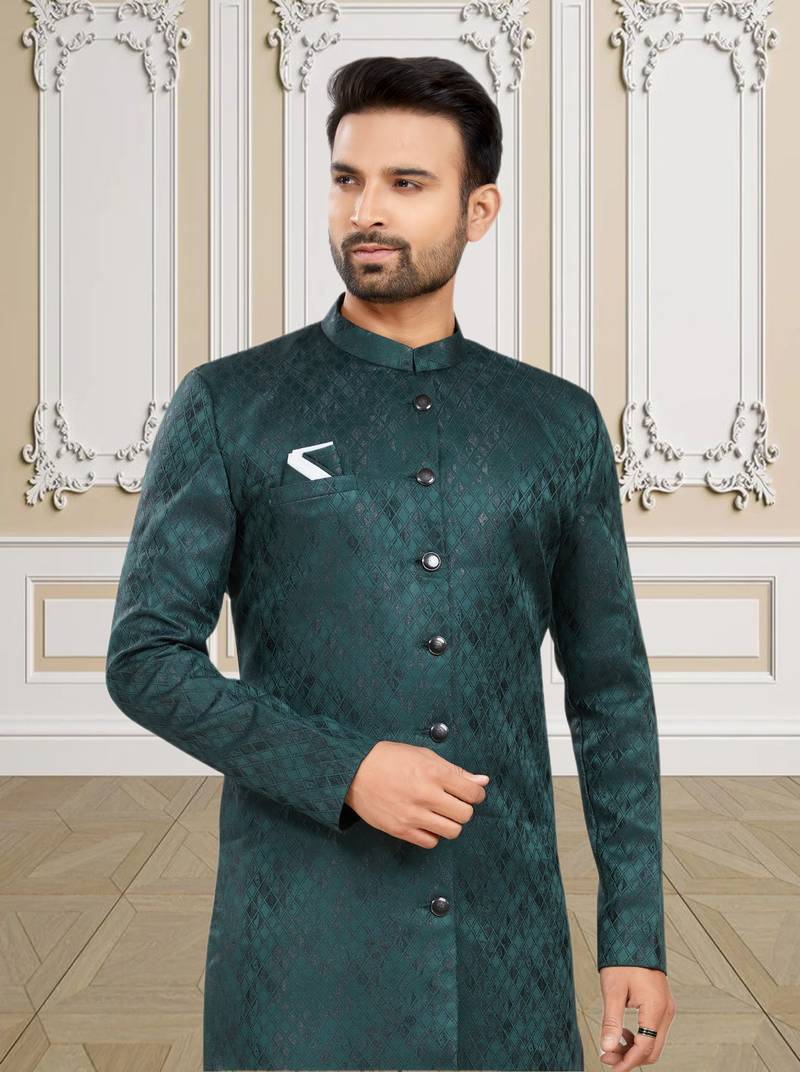 Men's bottle green indo western dresses set