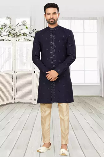 Men's navy blue indo western dresses set