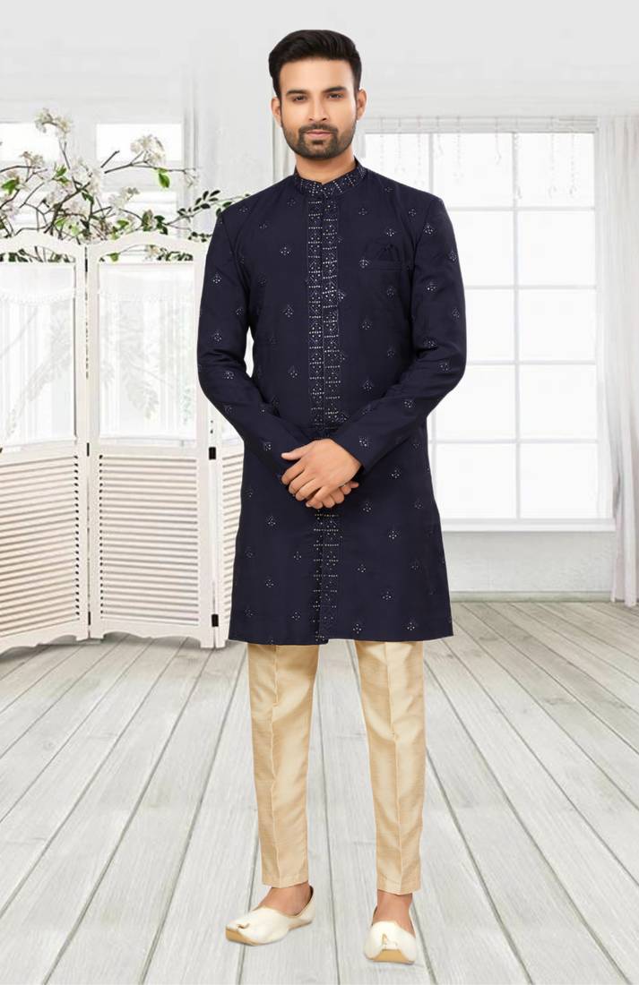 Men's navy blue indo western dresses set