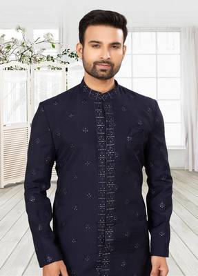 Men's navy blue indo western dresses set 3