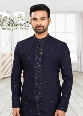 Men's navy blue indo western dresses set 4