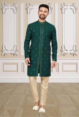 Men's bottle green indo western dresses set 1