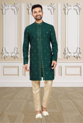 Men's bottle green indo western dresses set 2