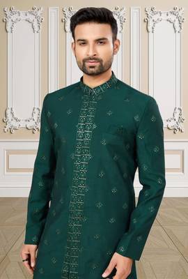 Men's bottle green indo western dresses set 3