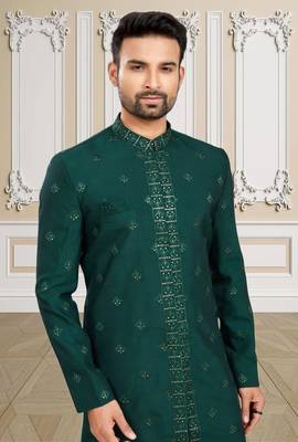 Men's bottle green indo western dresses set 4
