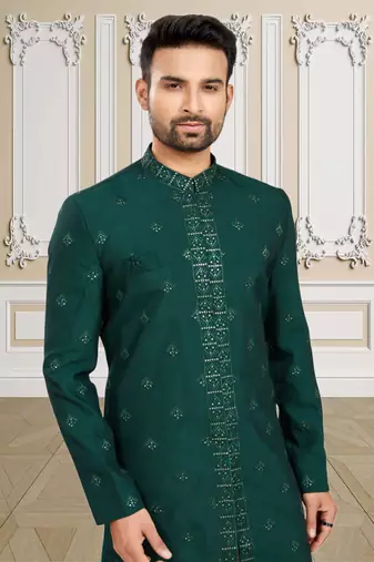 Men's bottle green indo western dresses set