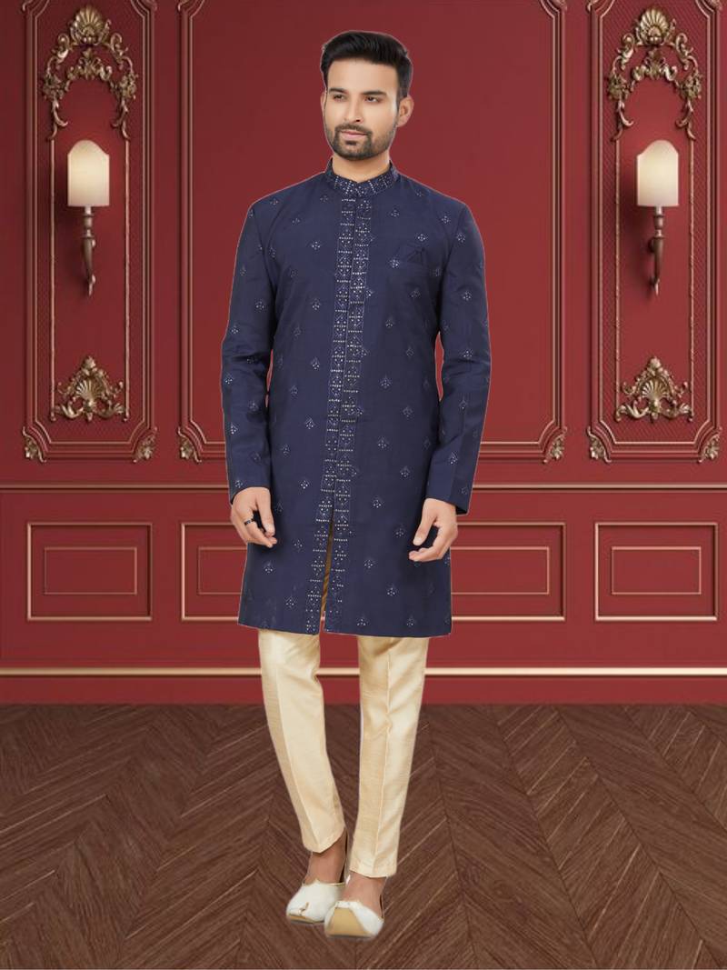 Men's navy blue indo western dresses set