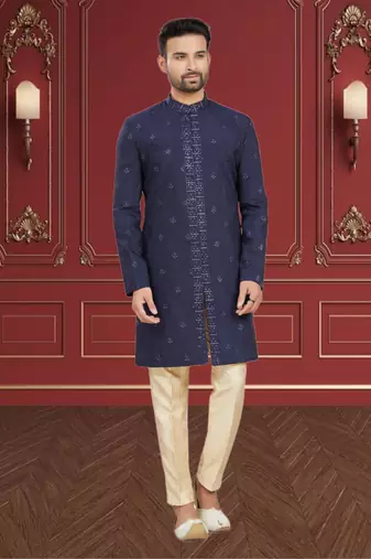 Men's navy blue indo western dresses set