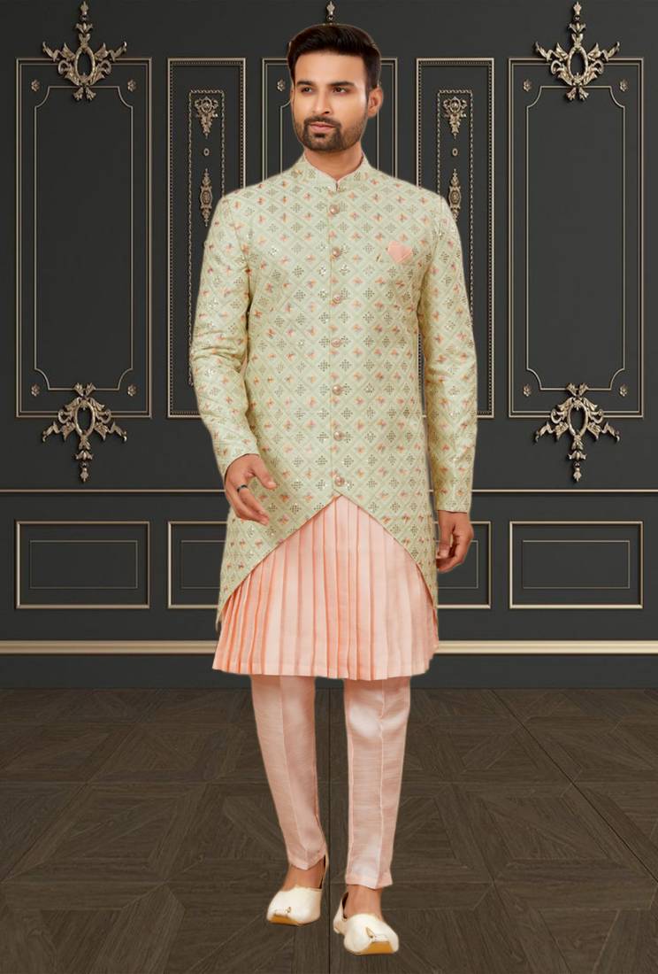 Men's sea green & peach western dresses set