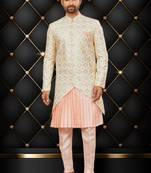 Men's off white & peach indo western dresses set