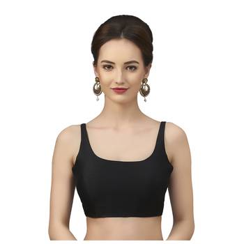Womens Black Plain Silk Spaghetti Readymade Saree Blouse 1