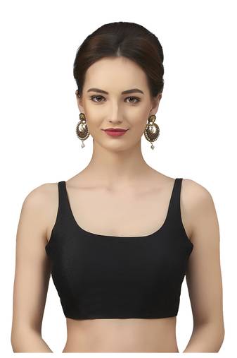 Womens Black Plain Silk Spaghetti Readymade Saree Blouse