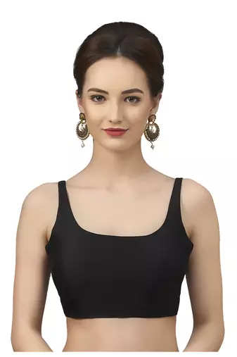 Womens Black Plain Silk Spaghetti Readymade Saree Blouse