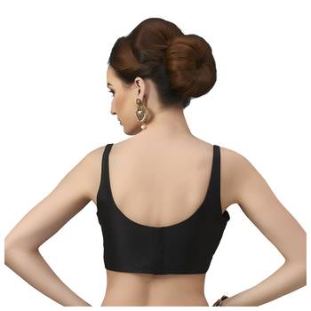 Womens Black Plain Silk Spaghetti Readymade Saree Blouse 2
