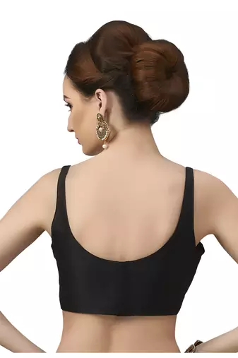 Womens Black Plain Silk Spaghetti Readymade Saree Blouse