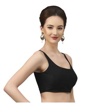 Womens Black Plain Silk Spaghetti Readymade Saree Blouse 3