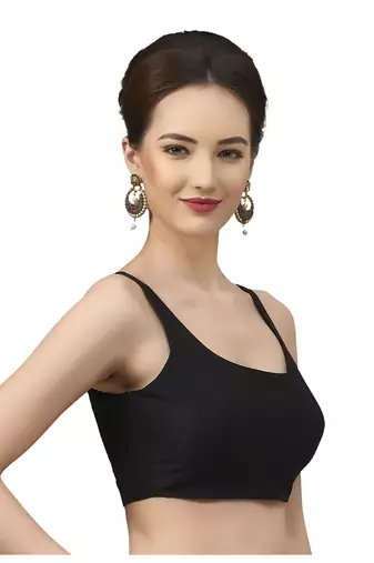 Womens Black Plain Silk Spaghetti Readymade Saree Blouse