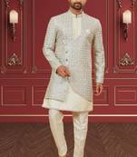 Men's silver & cream indo western dresses set
