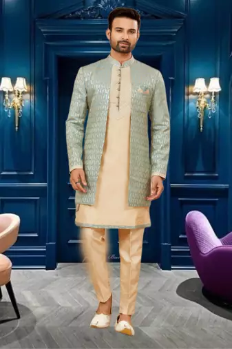 Men's sea green & gold indo western dresses set