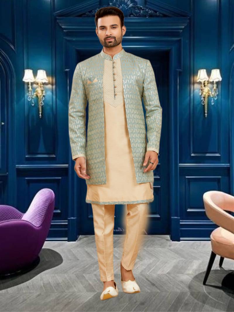 Men's sea green & gold indo western dresses set