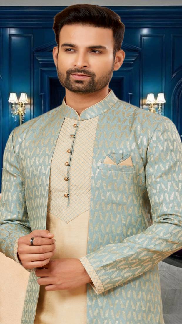 Men's sea green & gold indo western dresses set