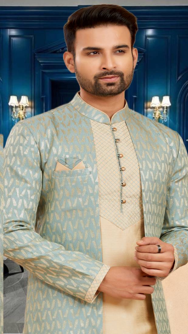Men's sea green & gold indo western dresses set